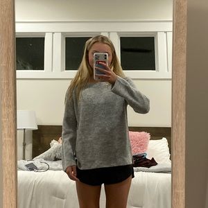 grey round neck sweater